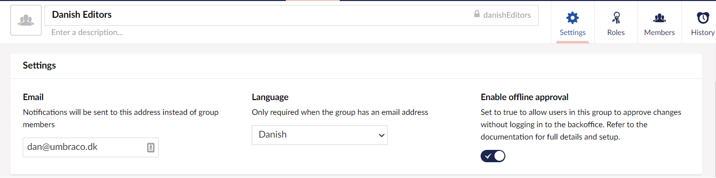 Approval group Settings