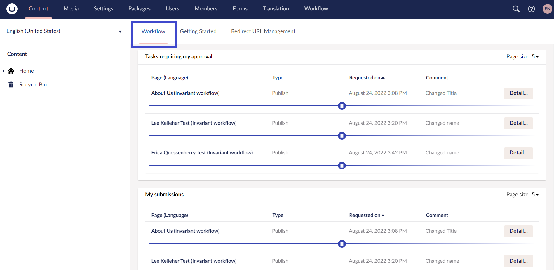 Workflow dashboard