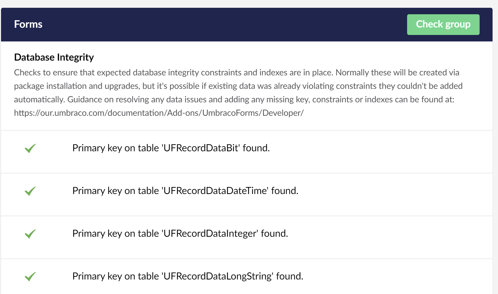 Umbraco Forms Health Check