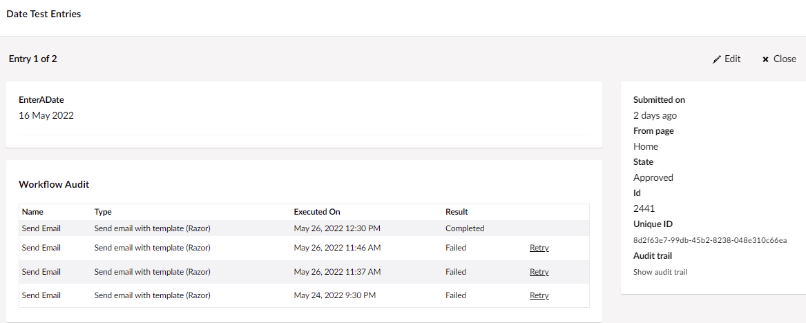 Workflow execution summary
