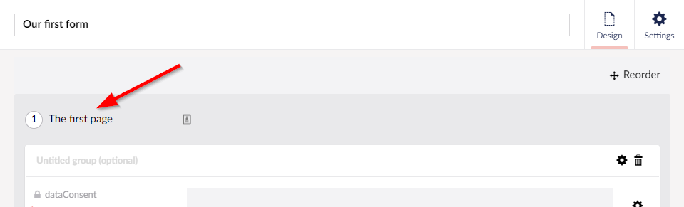 Forms designer page caption