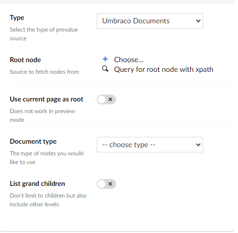 Umbraco Documents as prevalue sources