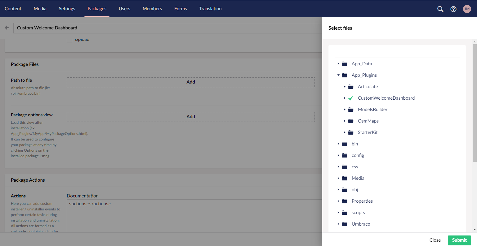 Selecting the files you want in your package