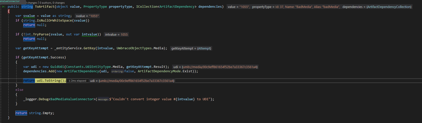 Stepped through code