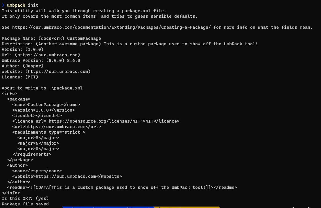 UmbPack init example