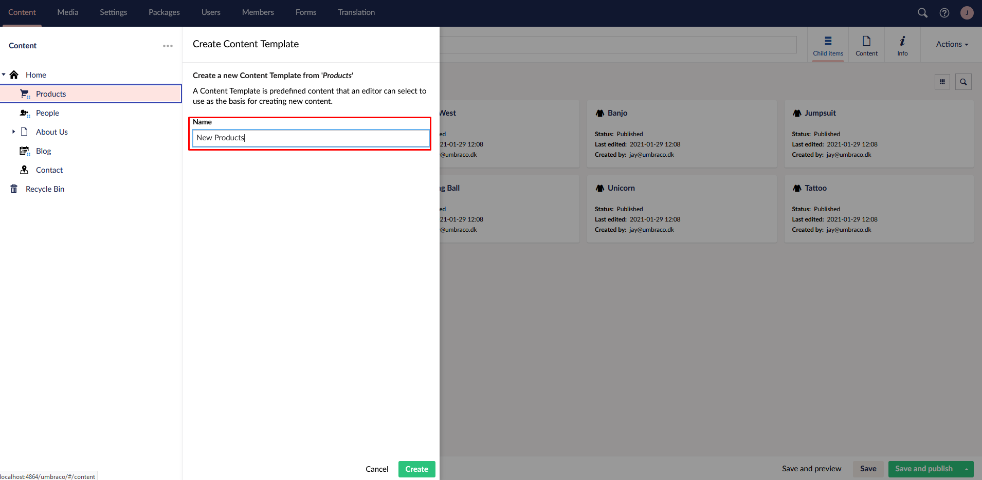 Content Template Name Field