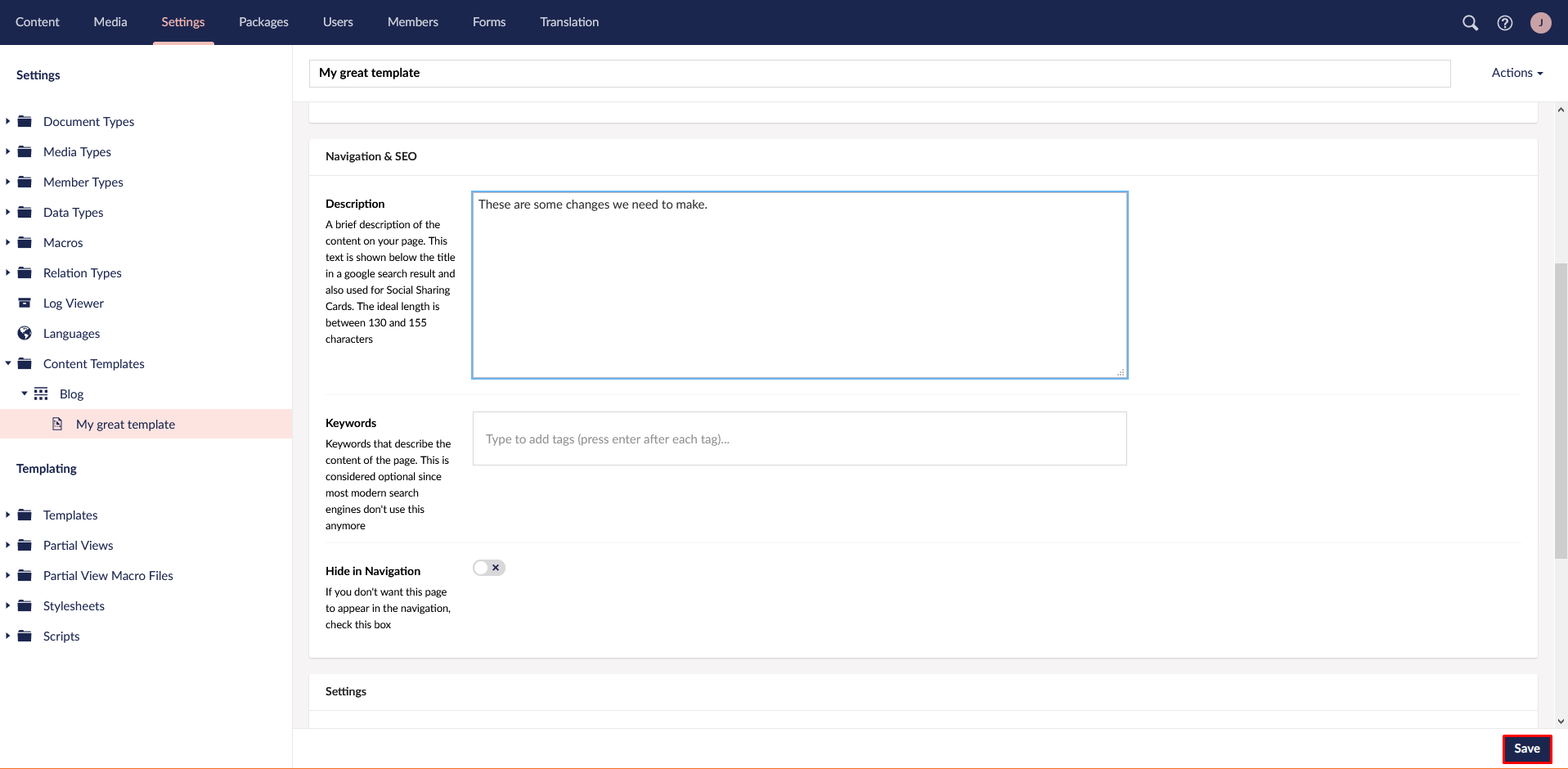 Edit Content Template