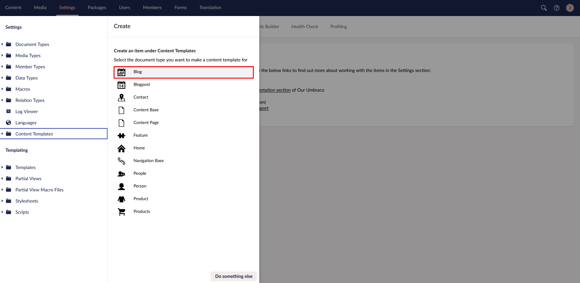Select Content Type