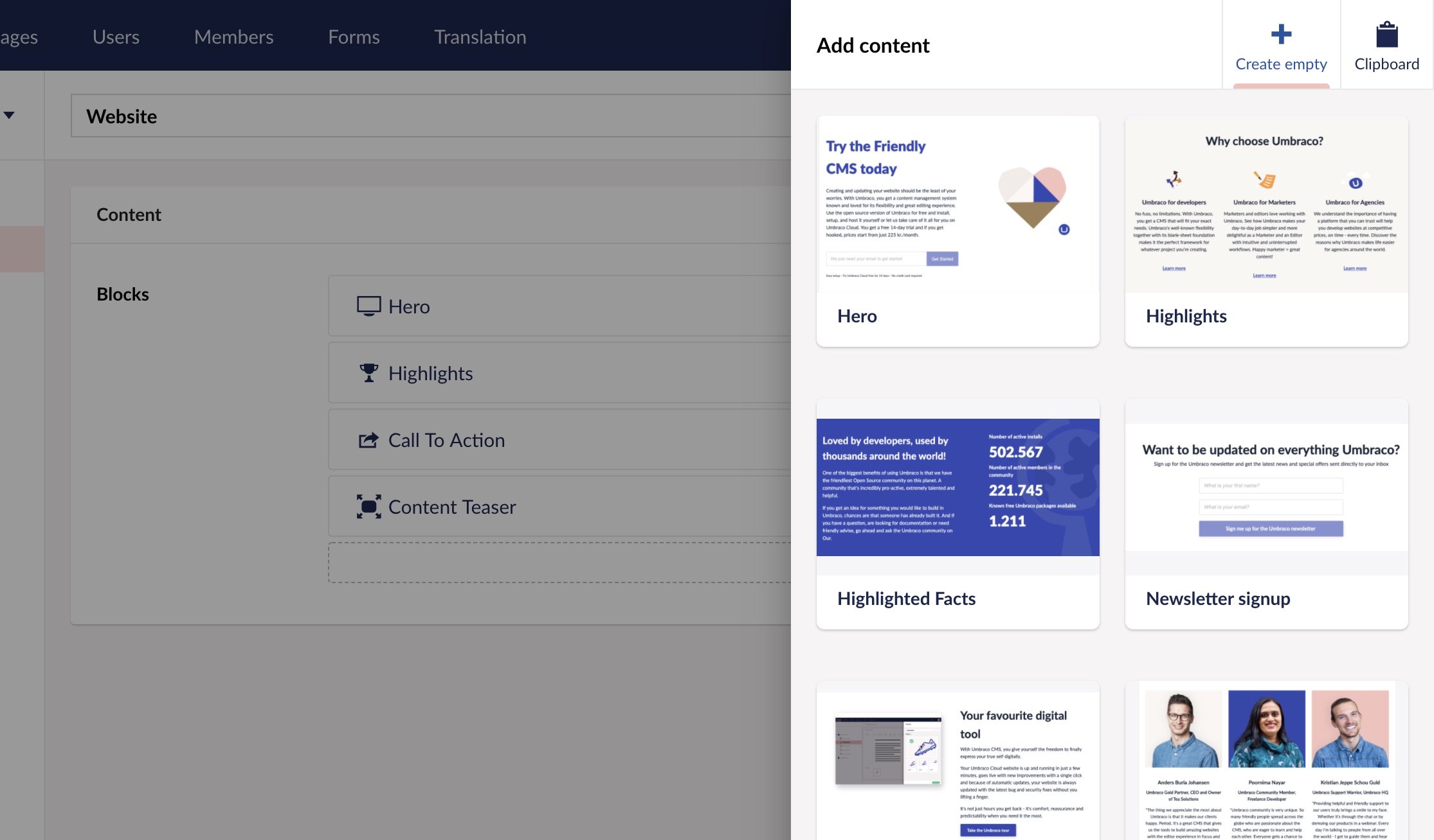 Block List - example setup from Umbraco.com