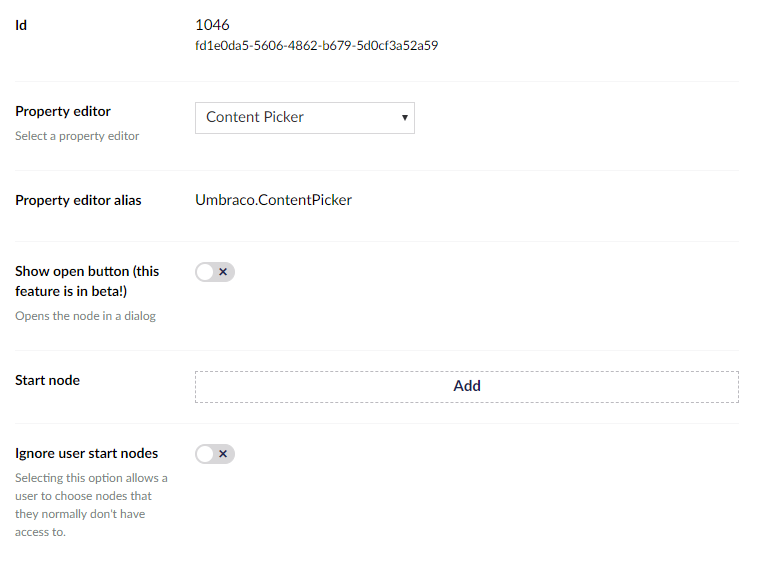 Content Picker Data Type Definition