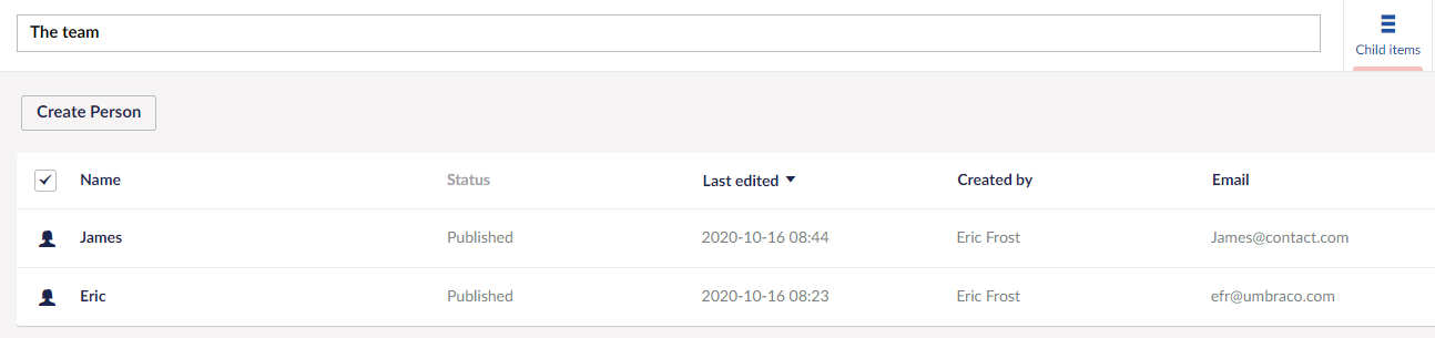 List view content example email