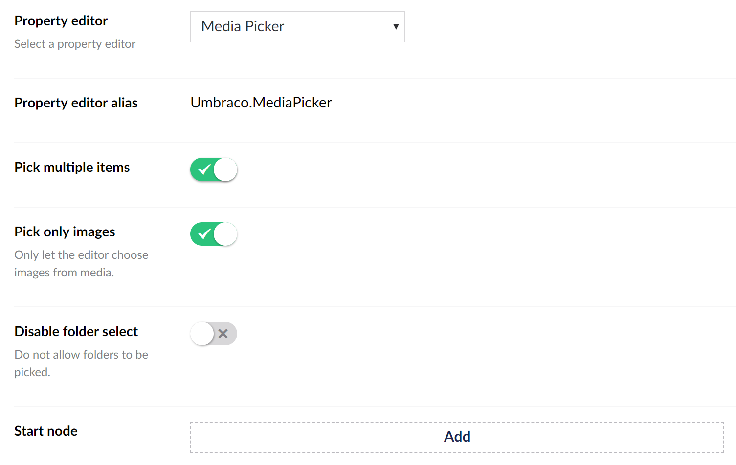 Media Picker Data Type Definition