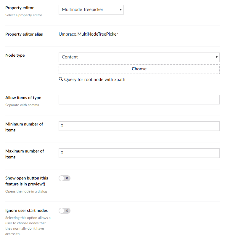 Multinode Treepicker Data Type Definition