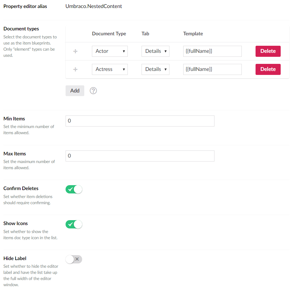 Nested Content - Data Type Definition