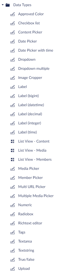 Umbraco 8 Data Type List