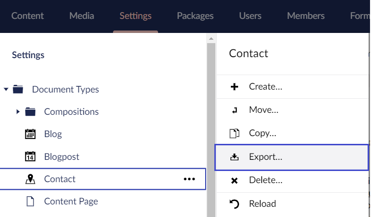 Exporting a Document Type