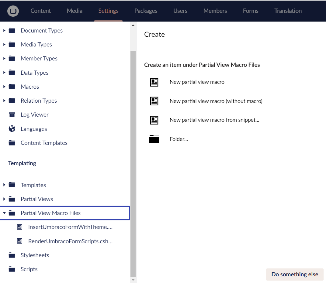 Creating a new partial view macro file