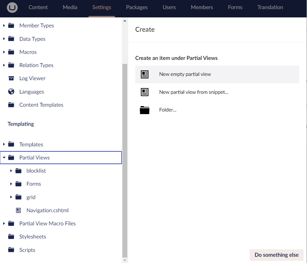 Creating a new partial view