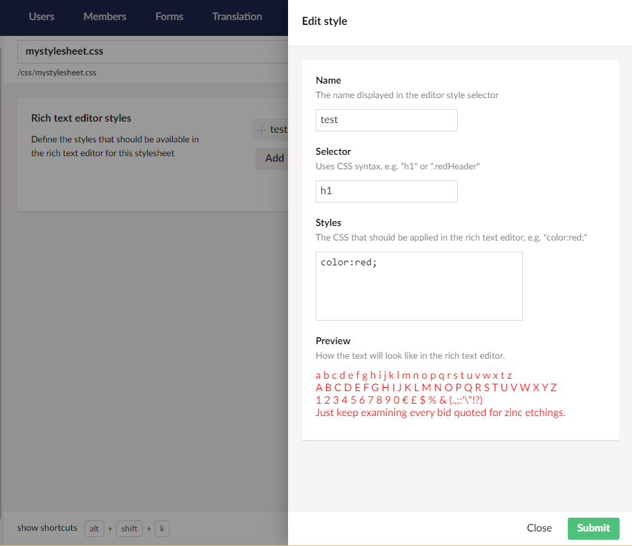 Stylesheet RTE tab