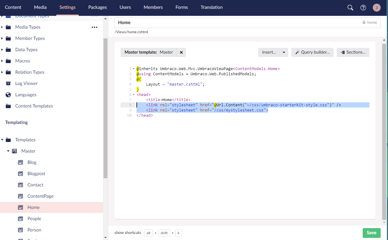 Linking CSS in template