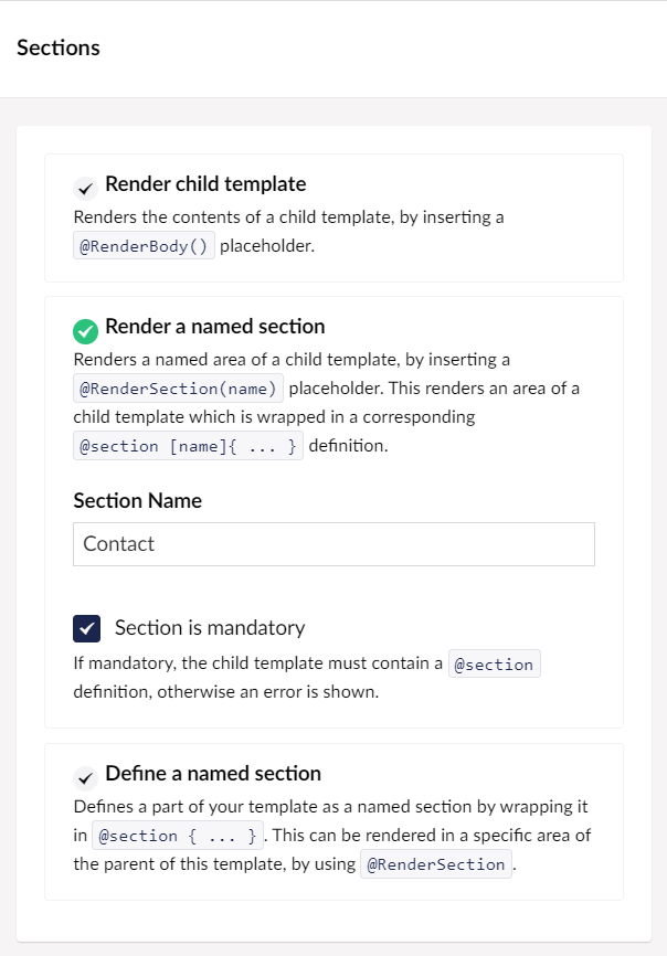 Render Named Sections Menu