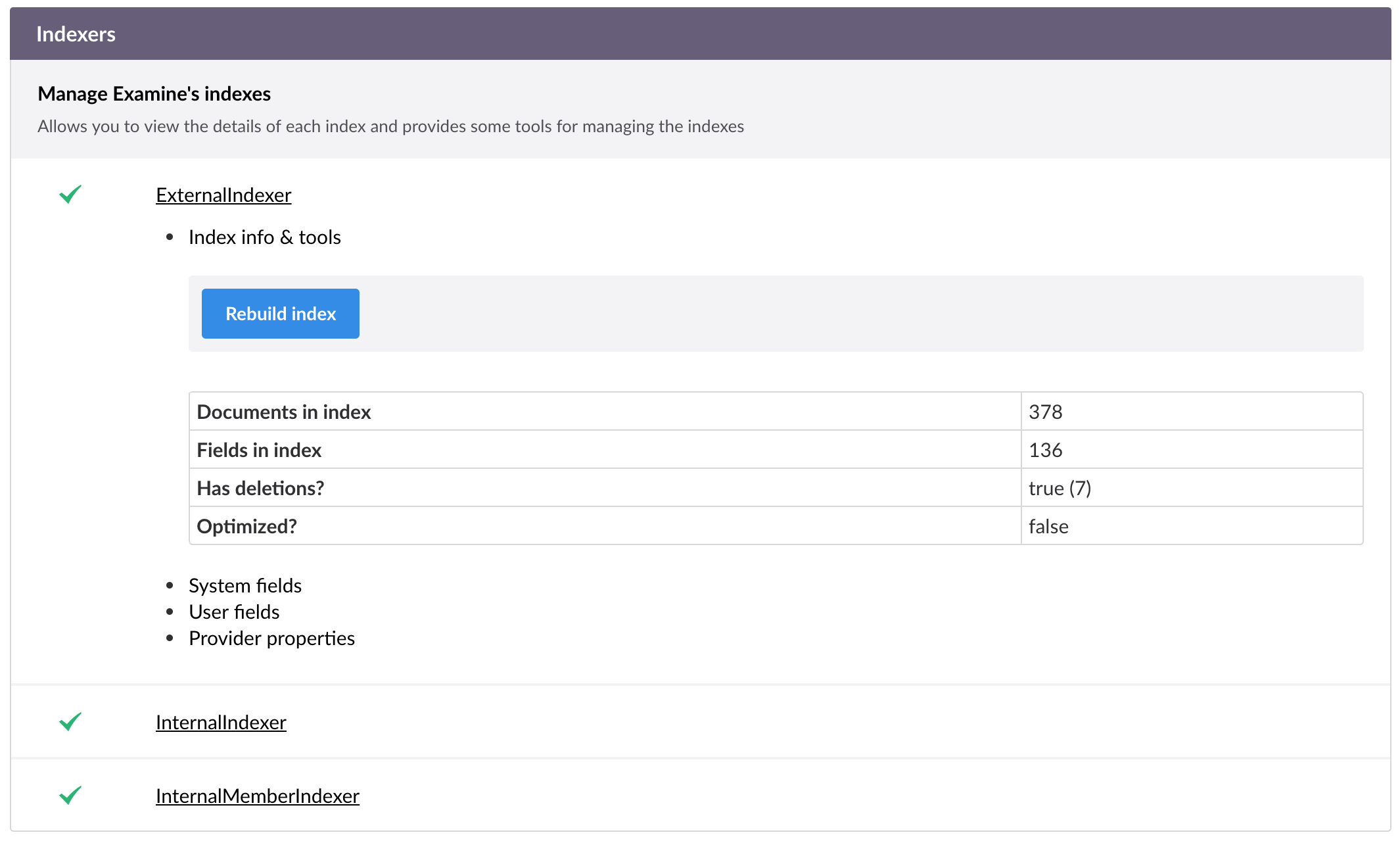 Rebuild Index within Examine Management