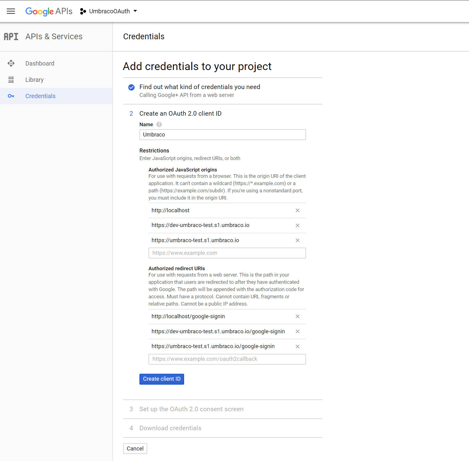 Fill out credentials