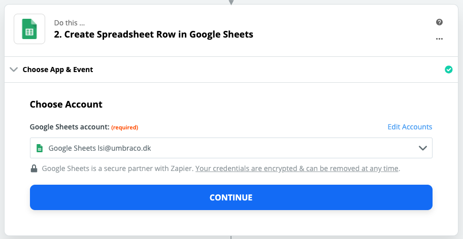 Zapier Google Sheets Account