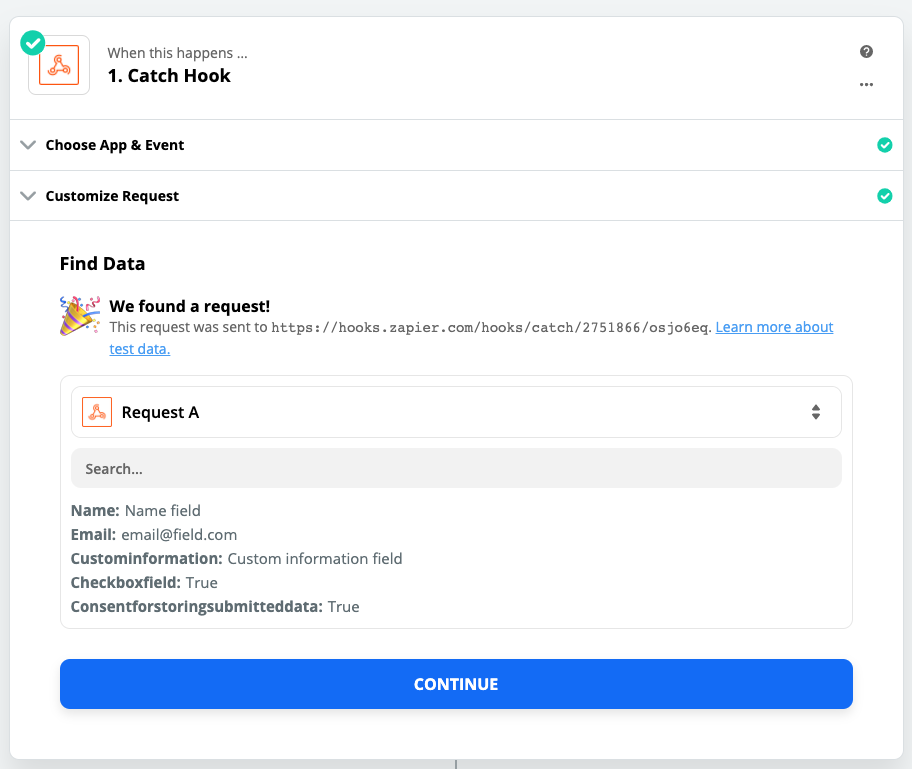 Zapier Webhook Data Found