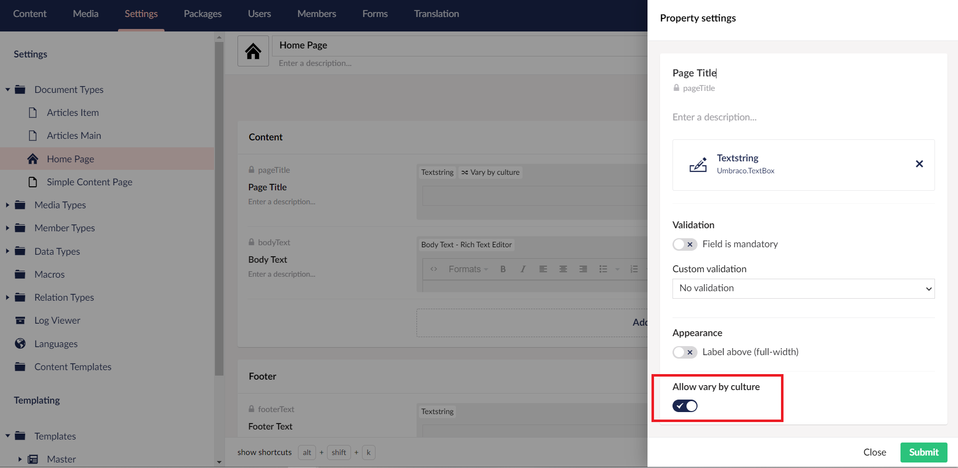 Allow property editor Language Variants