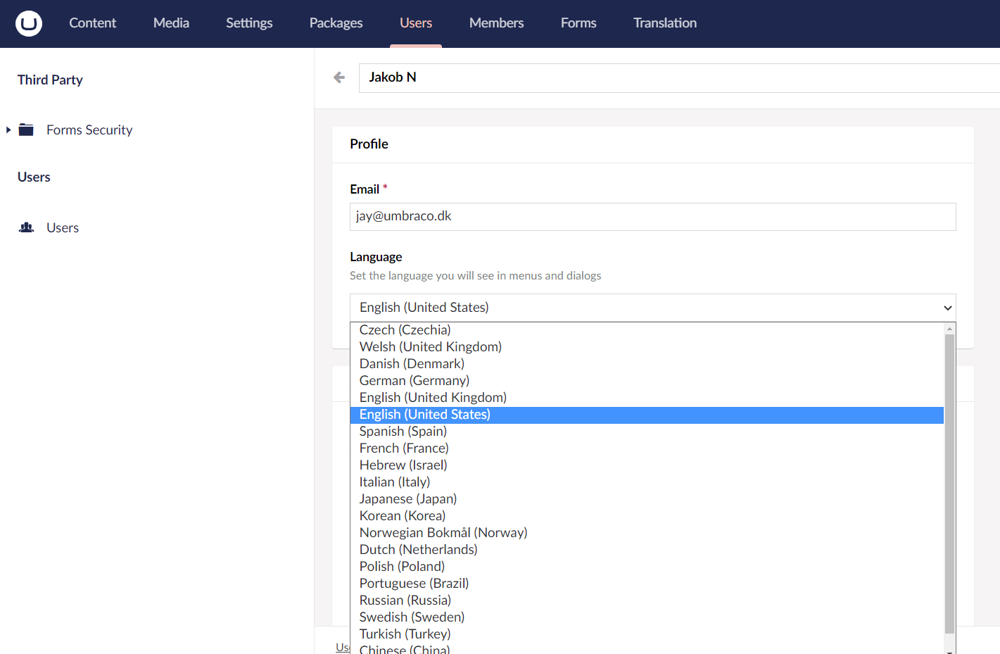 Changing backoffice language