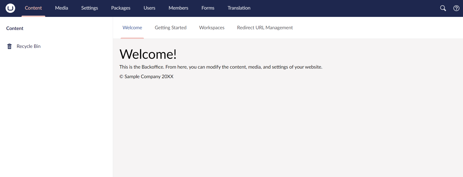 Dashboard with translation keys