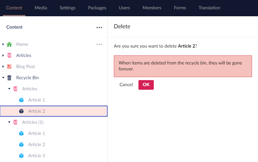 Delete Warning