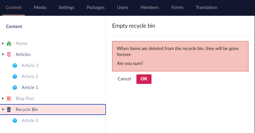 Empty Recycle Bin Warning