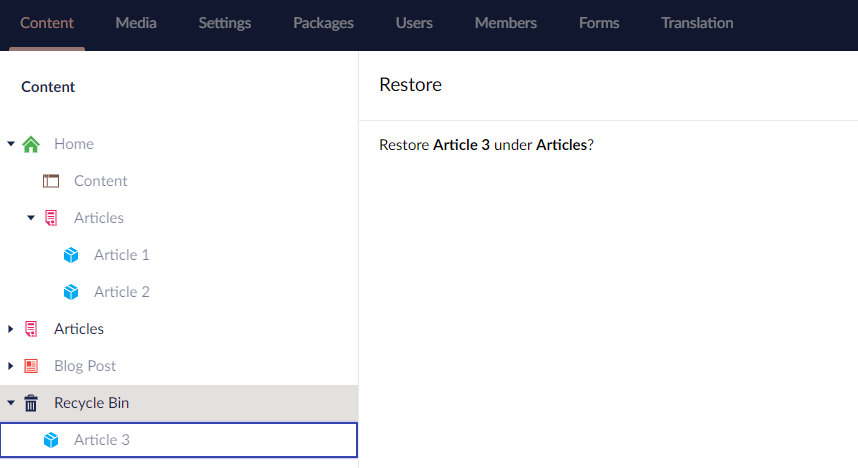 Restore Warning