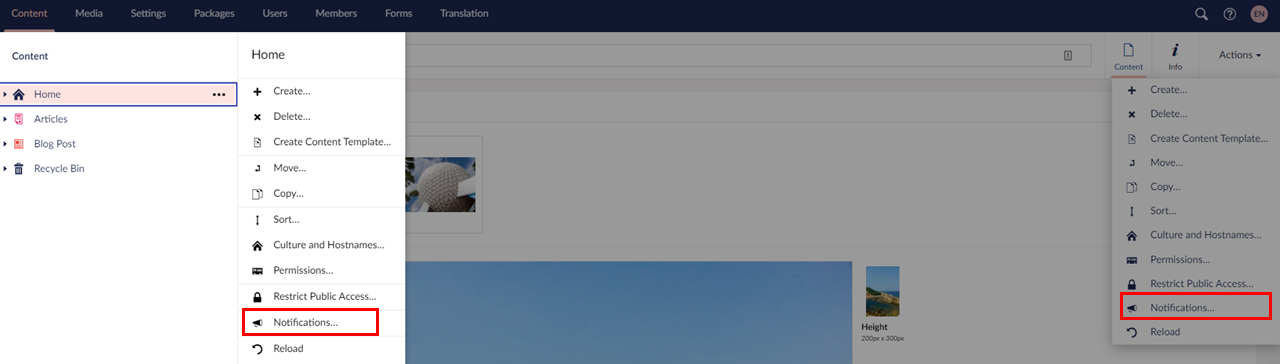 Notifications Menu