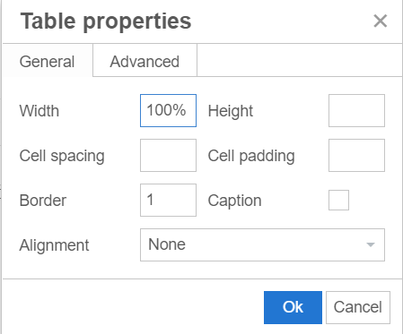 Table Properties