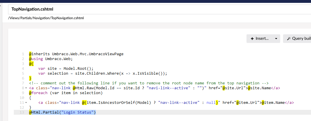 Login partial in navigation