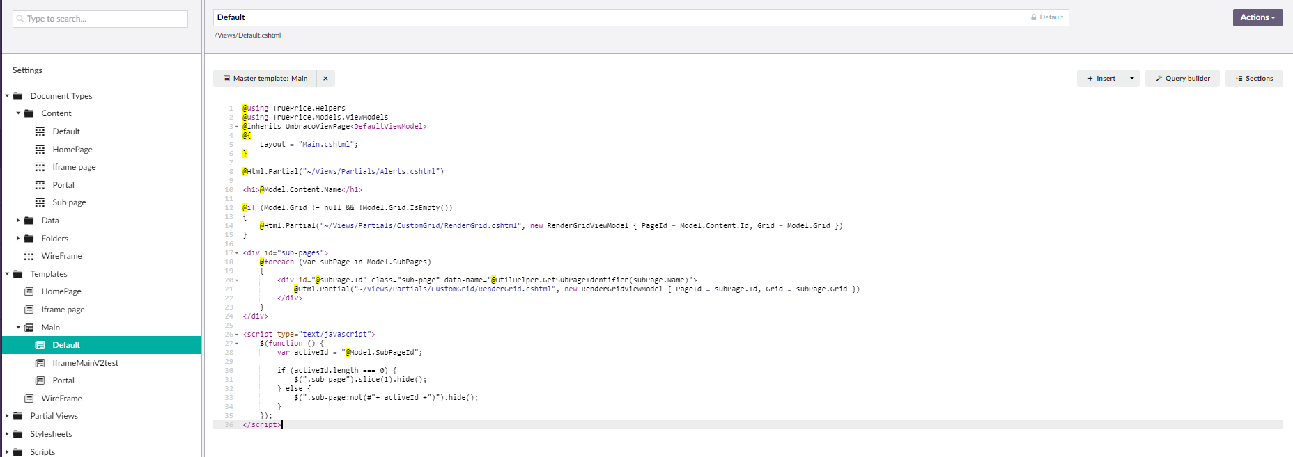 Default template code