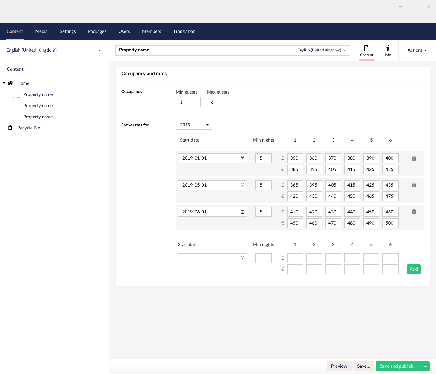 Design concept for the rates editor