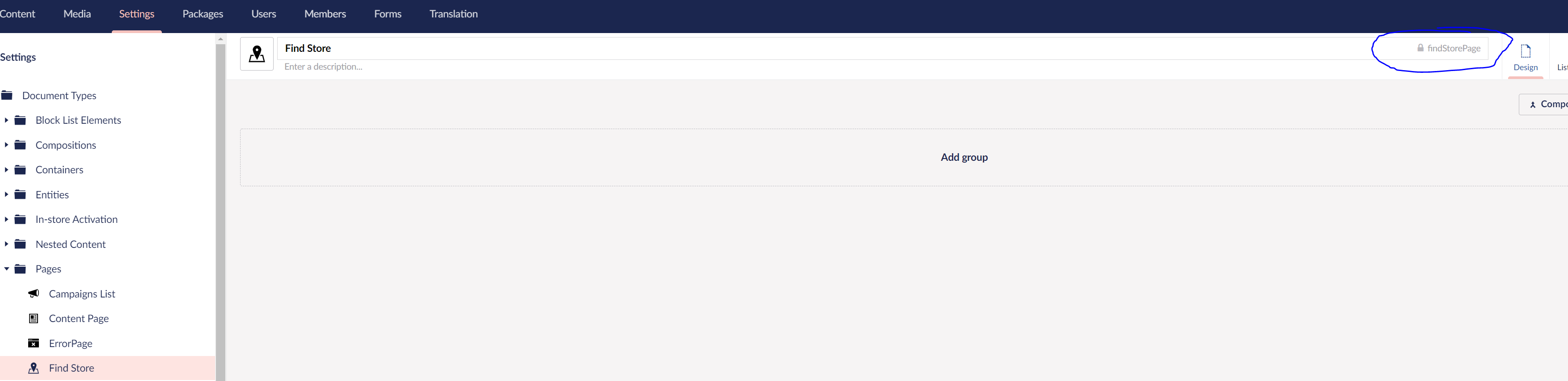 findStorePage doctype