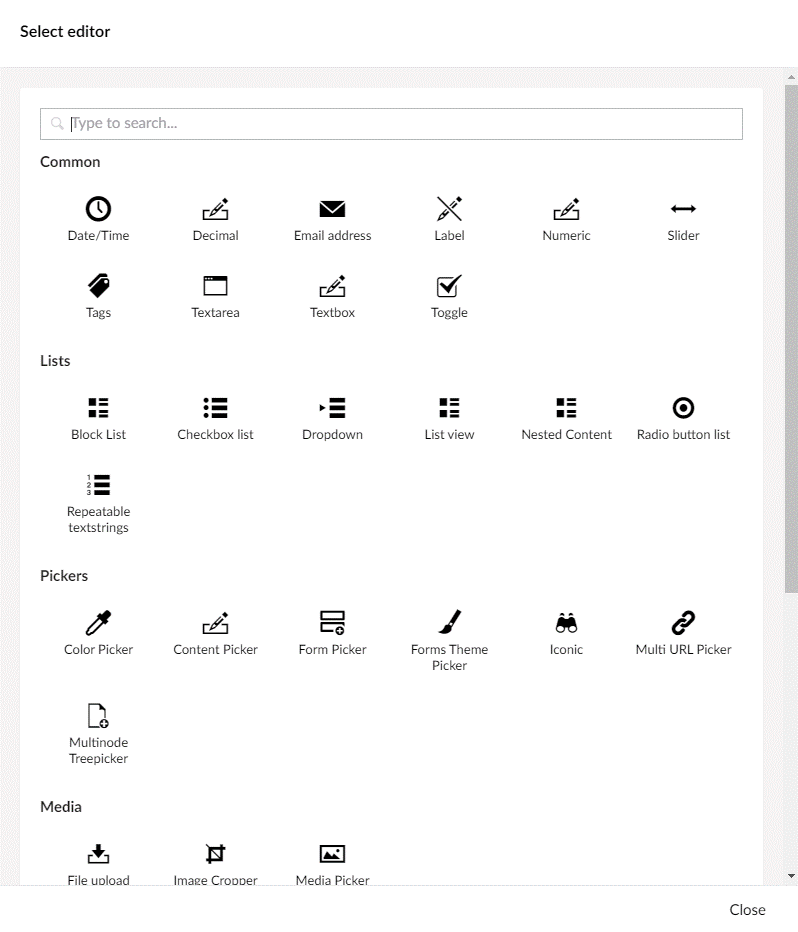 Umbraco Select Editor missing tabs