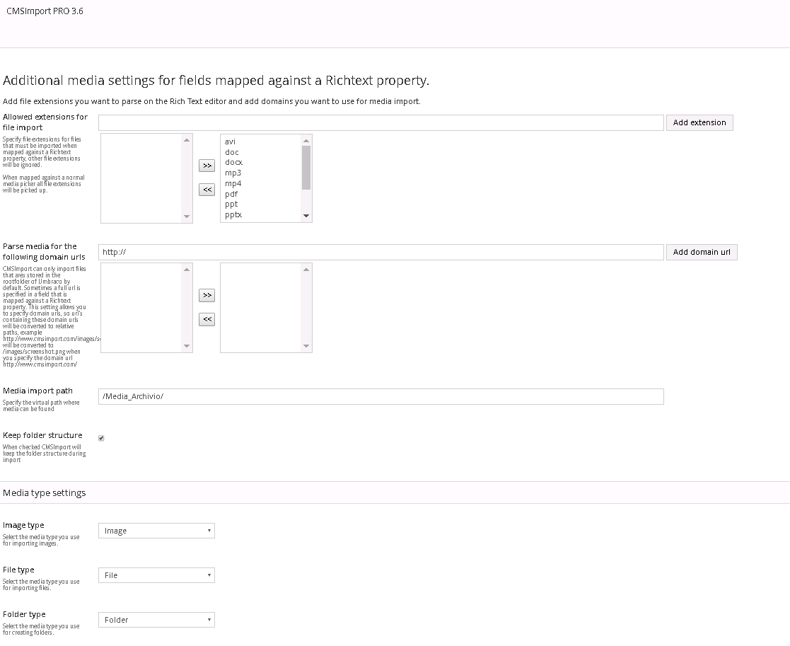Media Setting configuration