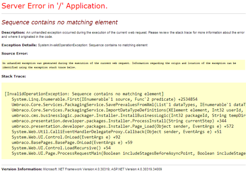Sequence contains no matching elements stack trace
