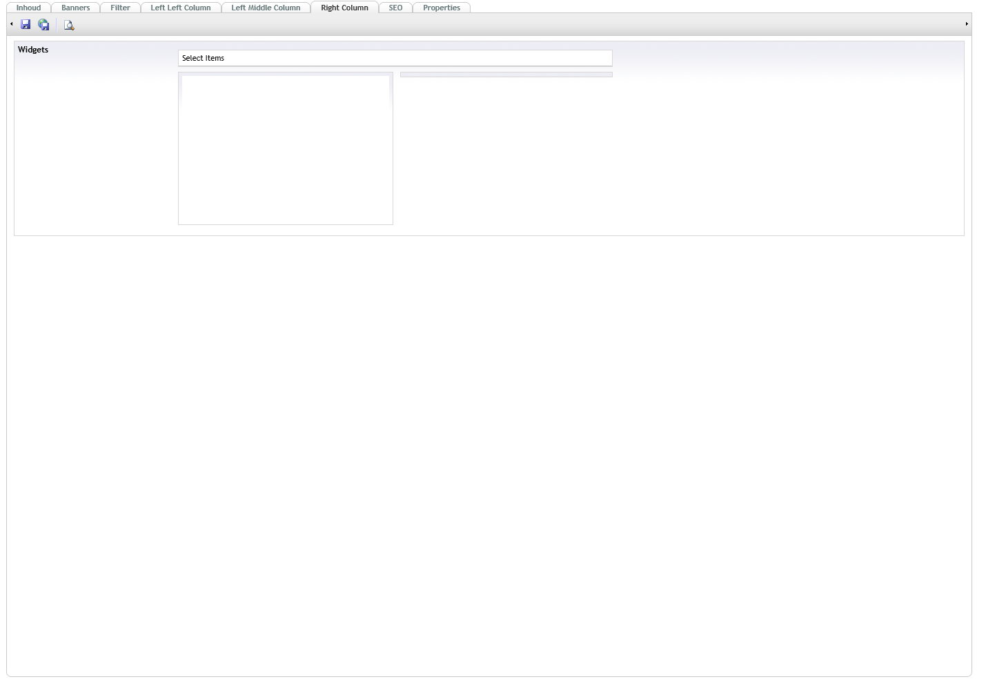 The content tree picker is empty