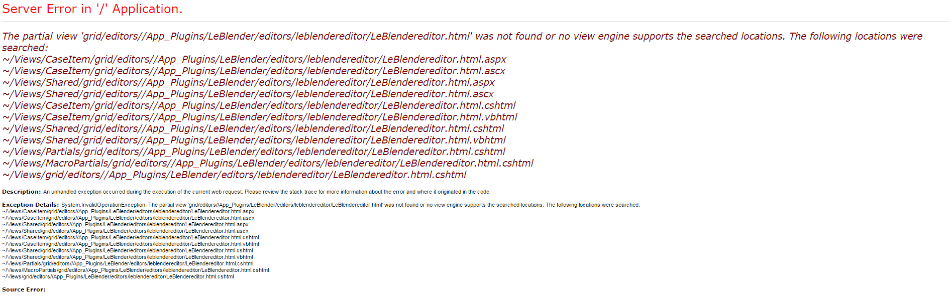 Error Message / Stack Trace