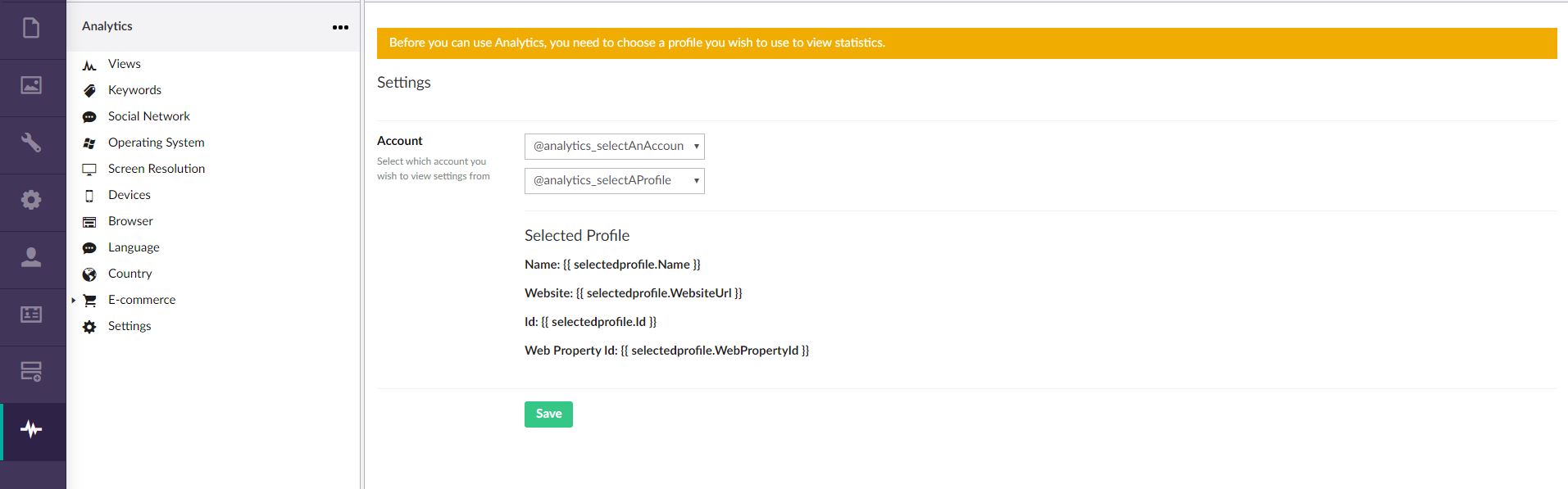 Analytics Section after installation