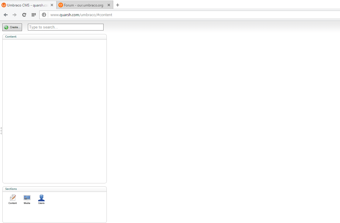 Empty Umbraco CMS screen shot