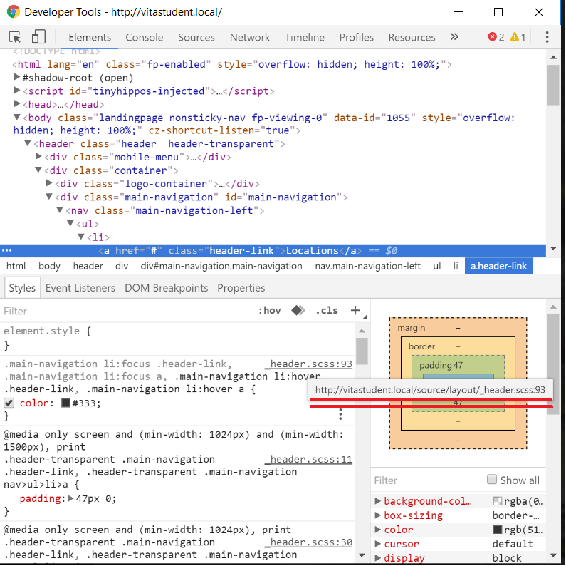 File inspect with file path in red underline