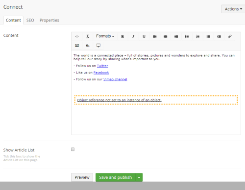 When we select the form it returns a Object error